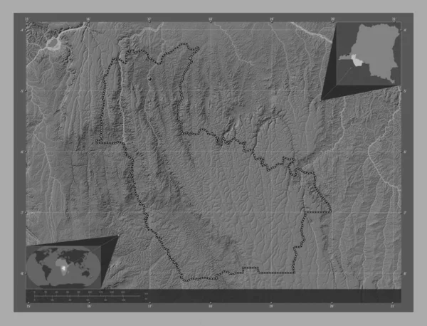 Kwango Provinsen Demokratiska Republiken Kongo Bilevel Höjd Karta Med Sjöar — Stockfoto