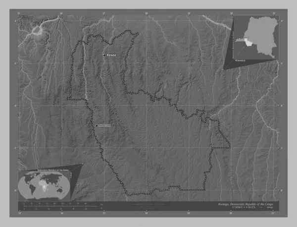 Kwango Provincie Van Democratische Republiek Congo Grayscale Hoogte Kaart Met — Stockfoto