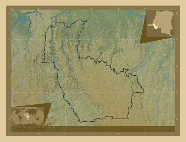 Кванго Провинция Демократической Республики Конго Цветная Карта Высоты Озерами Реками — стоковое фото