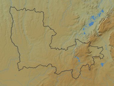 Lualaba, Demokratik Kongo Cumhuriyeti eyaleti. Gölleri ve nehirleri olan renkli yükseklik haritası