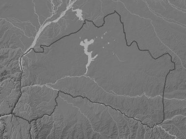 Mai-Ndombe, Demokratik Kongo Cumhuriyeti eyaleti. Gölleri ve nehirleri olan çift seviyeli yükseklik haritası