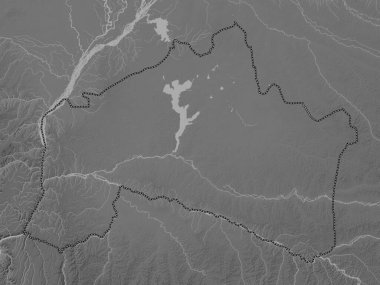 Mai-Ndombe, Demokratik Kongo Cumhuriyeti eyaleti. Gölleri ve nehirleri olan gri tonlama yükseklik haritası