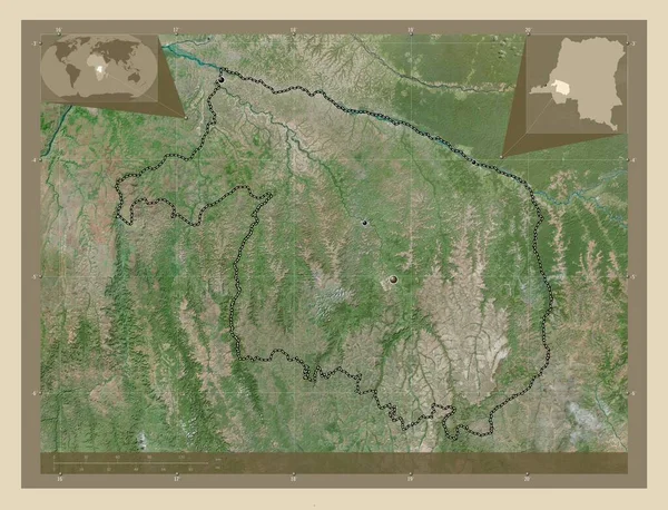 Kwilu Province Democratic Republic Congo 高分辨率卫星地图 该区域主要城市的所在地点 角辅助位置图 — 图库照片