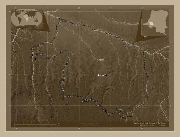 Kwilu Επαρχία Λαϊκής Δημοκρατίας Του Κονγκό Υψόμετρο Χάρτη Χρωματισμένο Τόνους — Φωτογραφία Αρχείου