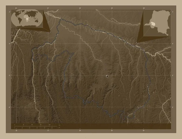 Kwilu Provincie Demokratická Republika Kongo Zdvihová Mapa Zbarvená Sépiovými Tóny — Stock fotografie
