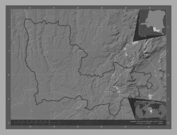 Lualaba Província República Democrática Congo Bilevel Mapa Elevação Com Lagos — Fotografia de Stock
