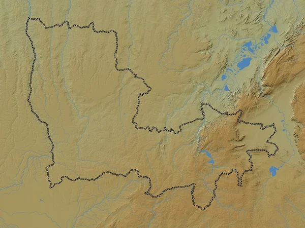 Lualaba, Demokratik Kongo Cumhuriyeti eyaleti. Gölleri ve nehirleri olan renkli yükseklik haritası