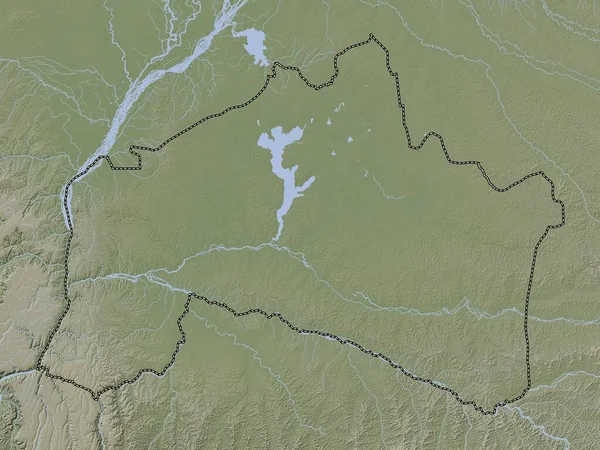 刚果民主共和国省的Mai Ndombe 带有湖泊和河流的Wiki风格的高程图 — 图库照片