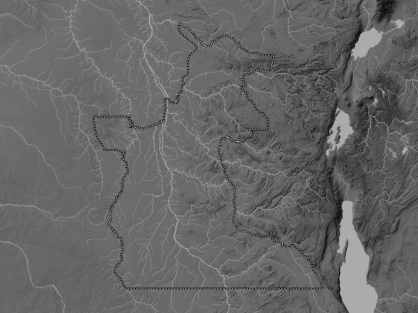 Maniema Province Democratic Republic Congo Grayscale Elevation Map Lakes Rivers — Stock Photo, Image