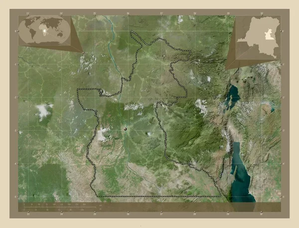 刚果民主共和国马涅马省 高分辨率卫星地图 角辅助位置图 — 图库照片