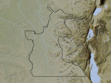 Maniema, Demokratik Kongo Cumhuriyeti eyaleti. Yükseklik haritası göller ve nehirlerle wiki stilinde renklendirilmiştir