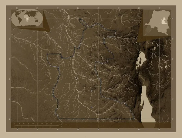 Maniema Province Democratic Republic Congo Elevation Map Colored Sepia Tones — Stock Photo, Image