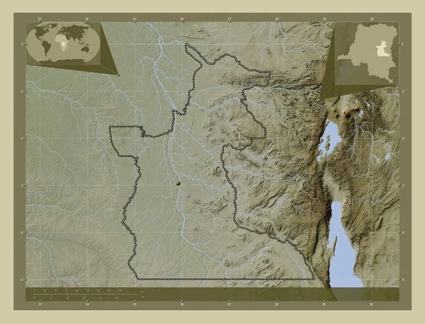 Maniema Επαρχία Της Λαϊκής Δημοκρατίας Του Κονγκό Υψόμετρο Χάρτη Χρωματισμένο — Φωτογραφία Αρχείου