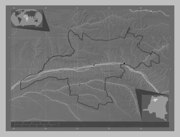 Mongala Província República Democrática Congo Mapa Elevação Escala Cinza Com — Fotografia de Stock