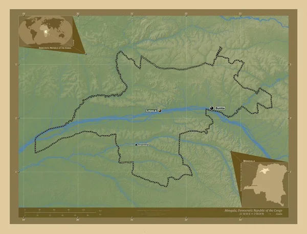 Монгала Провинция Демократической Республики Конго Цветная Карта Высоты Озерами Реками — стоковое фото