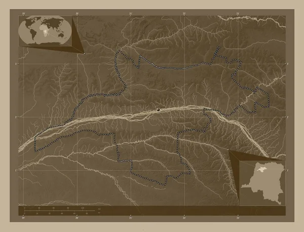 Mongala Prowincja Demokratycznej Republiki Konga Mapa Elewacji Kolorowe Sepia Dźwięki — Zdjęcie stockowe