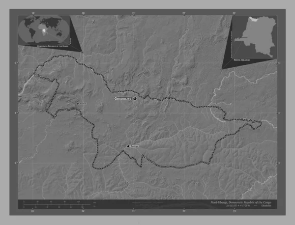 Nord Ubangi Prowincja Demokratycznej Republiki Konga Dwupoziomowa Mapa Jeziorami Rzekami — Zdjęcie stockowe