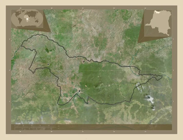 刚果民主共和国北乌班吉省Nord Ubangi 高分辨率卫星地图 该区域主要城市的所在地点 角辅助位置图 — 图库照片