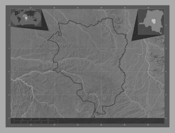 刚果民主共和国桑库鲁 带湖泊和河流的比尔维尔高程图 角辅助位置图 — 图库照片