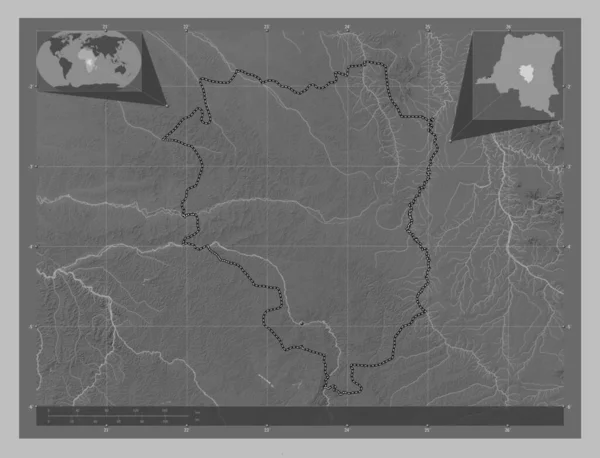 Sankuru Province Democratic Republic Congo Grayscale Elevation Map Lakes Rivers — Stock Photo, Image