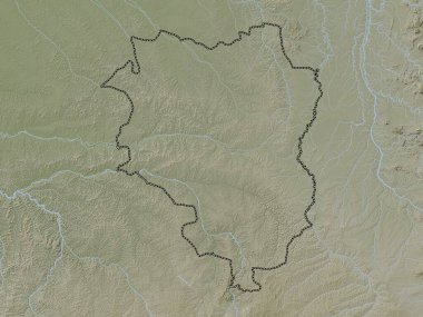 Sankuru, Demokratik Kongo Cumhuriyeti ili. Yükseklik haritası göller ve nehirlerle wiki stilinde renklendirilmiştir