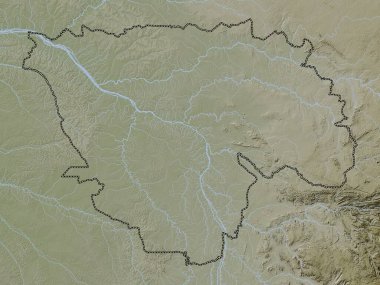 Tshopo, Demokratik Kongo Cumhuriyeti eyaleti. Yükseklik haritası göller ve nehirlerle wiki stilinde renklendirilmiştir