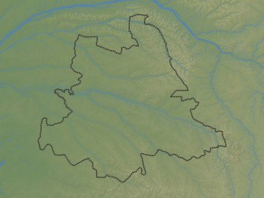 Tshuapa, Demokratik Kongo Cumhuriyeti eyaleti. Gölleri ve nehirleri olan renkli yükseklik haritası
