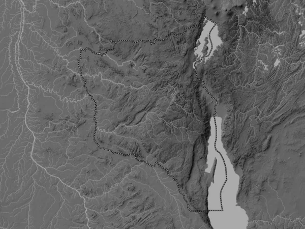 南基伍省 带有湖泊和河流的灰度高程图 — 图库照片