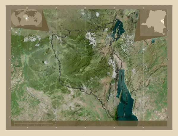 コンゴ民主共和国のサド キヴ県 高解像度衛星地図 地域の主要都市の場所 コーナー補助位置図 — ストック写真