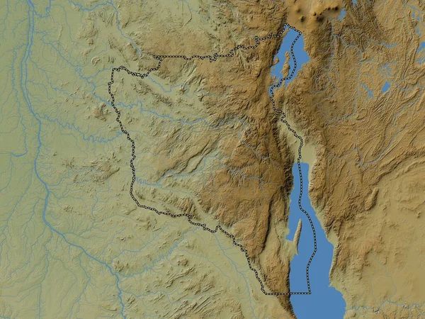 Sud Kivu Kongói Demokratikus Köztársaság Tartomány Színes Domborzati Térkép Tavakkal — Stock Fotó