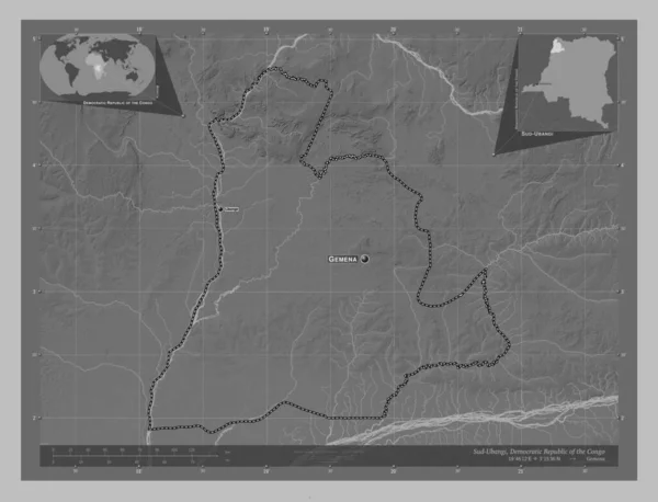 Sud Ubangi Provinsen Demokratiska Republiken Kongo Grayscale Höjdkarta Med Sjöar — Stockfoto