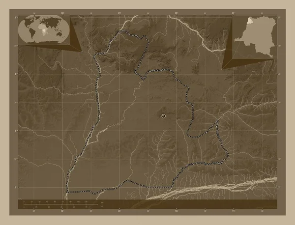 Sud Ubangi Provincie Demokratická Republika Kongo Zdvihová Mapa Zbarvená Sépiovými — Stock fotografie