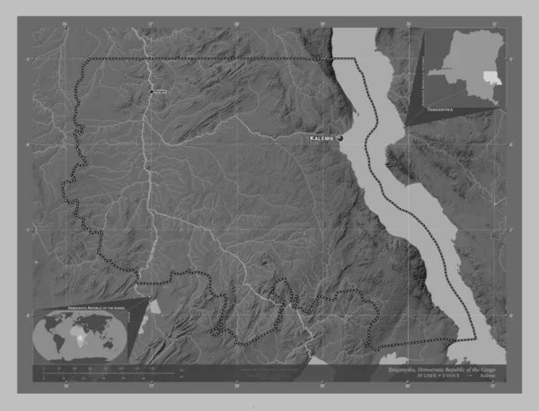 Танганьїка Провінція Демократична Республіка Конго Граймасштабна Мапа Висот Озерами Річками — стокове фото