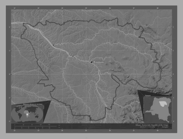 Tshopo Prowincja Demokratycznej Republiki Konga Dwupoziomowa Mapa Jeziorami Rzekami Lokalizacje — Zdjęcie stockowe