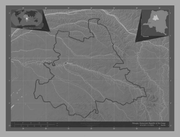 Tshuapa Província República Democrática Congo Bilevel Mapa Elevação Com Lagos — Fotografia de Stock