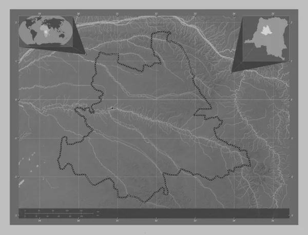 Цуапа Провинция Демократической Республики Конго Карта Высот Оттенках Серого Озерами — стоковое фото