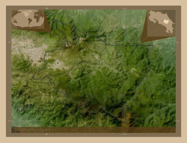 Kartaca, Kosta Rika eyaleti. Düşük çözünürlüklü uydu. Köşedeki yedek konum haritaları