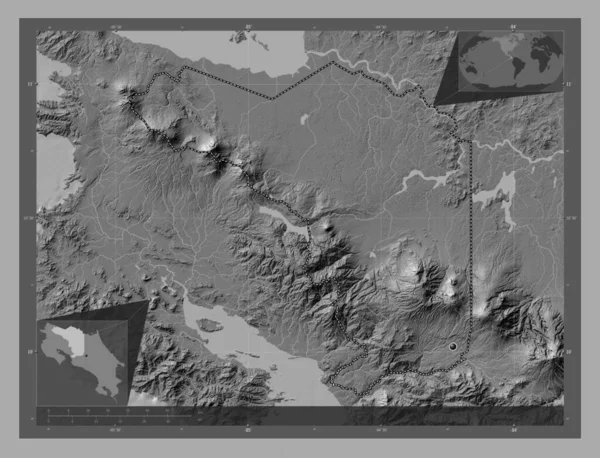 Alajuela Provincie Costa Rica Hoogteplattegrond Met Meren Rivieren Hulplocatiekaarten Hoek — Stockfoto