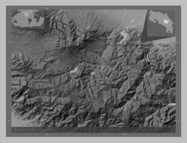 Картаго Провінція Коста Рика Граймасштабна Мапа Висот Озерами Річками Розташування — стокове фото