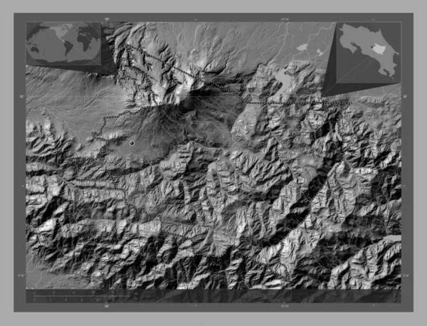 Cartago Provinsen Costa Rica Bilevel Höjd Karta Med Sjöar Och — Stockfoto