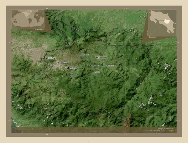 Cartago Província Costa Rica Mapa Satélite Alta Resolução Locais Nomes — Fotografia de Stock
