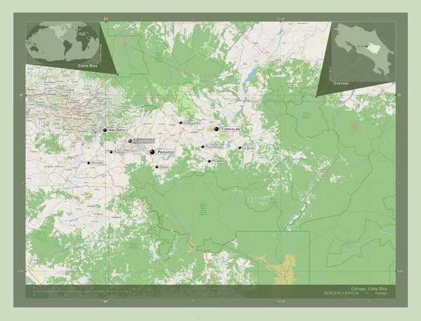 Картаго Провинция Коста Рика Карта Улиц Места Названия Крупных Городов — стоковое фото