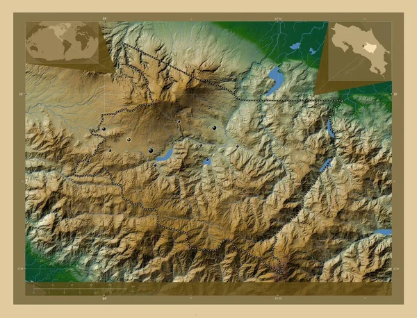 Cartago Province Costa Rica Colored Elevation Map Lakes Rivers Locations — Stock Photo, Image