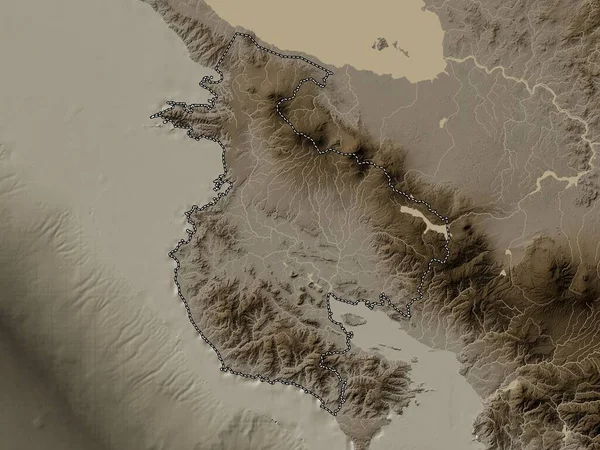Гуанакасте Провинция Коста Рика Карта Высот Окрашенная Сепиевые Тона Озерами — стоковое фото