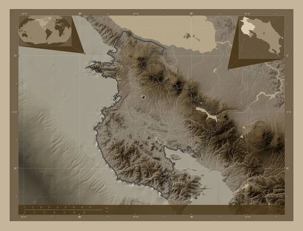 Guanacaste Province Costa Rica Elevation Map Colored Sepia Tones Lakes — Stock Photo, Image