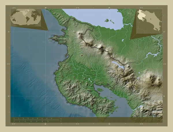 Гуанакасте Провинция Коста Рика Карта Высоты Окрашенная Вики Стиле Озерами — стоковое фото