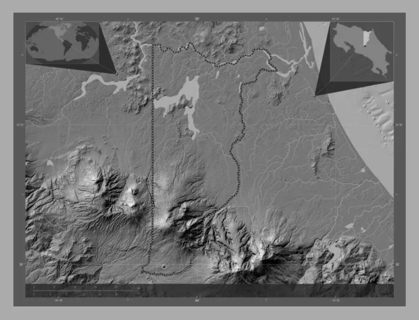 Heredia Province Costa Rica Bilevel Elevation Map Lakes Rivers Corner — Stock Photo, Image