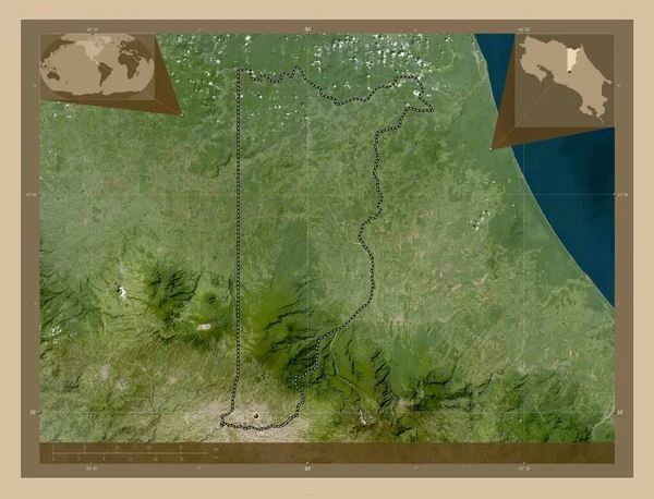 コスタリカの州の一つ 低解像度衛星地図 コーナー補助位置図 — ストック写真