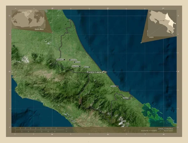 Limón Provincia Costa Rica Mapa Satelital Alta Resolución Ubicaciones Nombres — Foto de Stock