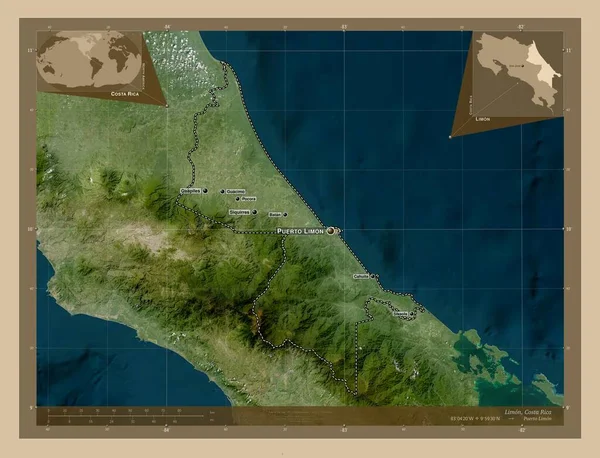 Limon Provincie Kostarika Satelitní Mapa Nízkým Rozlišením Umístění Názvy Velkých — Stock fotografie